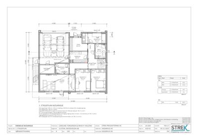Etasjeplan for 1. etasje (M/Garasje) med romfordeling, mål og arealoppsummering.