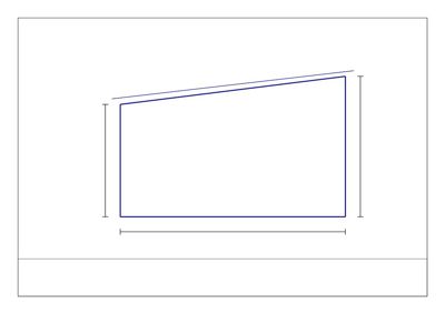 Prinsippssnitt (pulttak) som viser høyder og takform for bygningen.