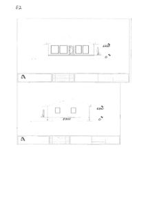 Bildet viser to fasadetegninger av en bygning sett fra fronten, med mål og vindusoppsett.