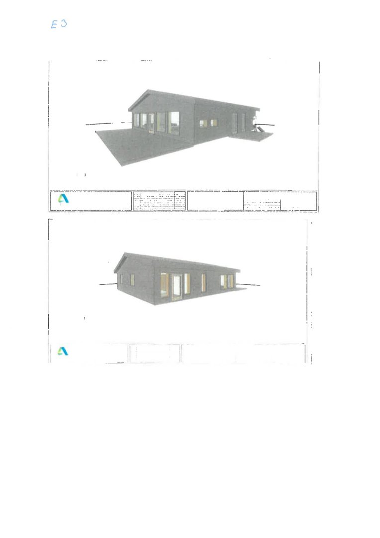 Bildet viser to 3D-visualiseringer av en planlagt bygning sett fra ulike vinkler.