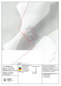 Situasjonsplan eller gardskart som viser eiendomsgrenser, arealbruk og topografi.