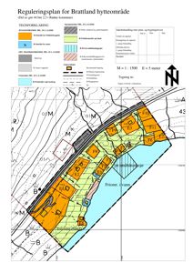 Reguleringsplan for Brattland hytteområde som viser tomtedeling, arealbruk og infrastruktur.