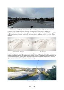 Bildet viser en side fra en byggesak som inneholder flere bilder. Det øverste bildet er et fotografi av taket (eksisterende situasjon), midten viser 3D-modeller (renderinger) av situasjonen, og bunnen viser et fotografi av bygget sett fra gaten (eksisterende situasjon).