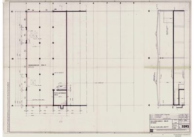 Etasjeplan eller kjellerplan som viser romfordeling, dimensjoner og veggposisjon.