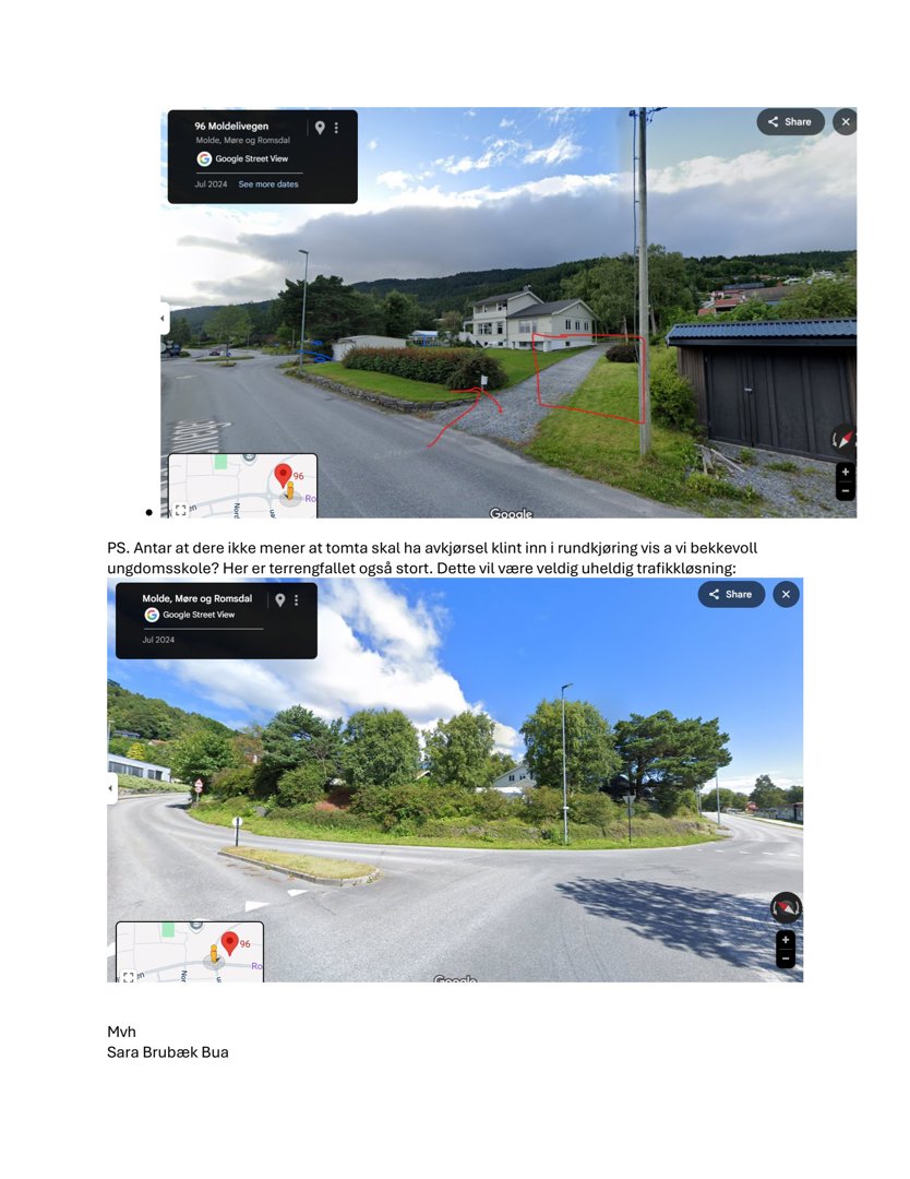 Google Street View bilder som viser eksisterende veisituasjon og nabolag.