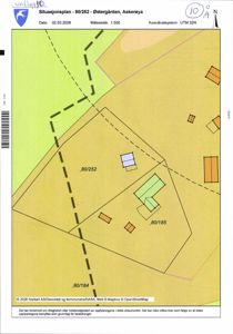 Situasjonsplan som viser tomtene 80/252 og 80/185 med bygninger og veggrenser.