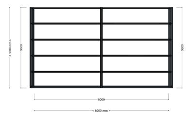 En teknisk tegning som viser en detaljert oppriss av en stålkonstruksjon (sannsynligvis en portalramme eller stolpe), med angitte dimensjoner på 6000 mm bredde og 3600 mm høyde.