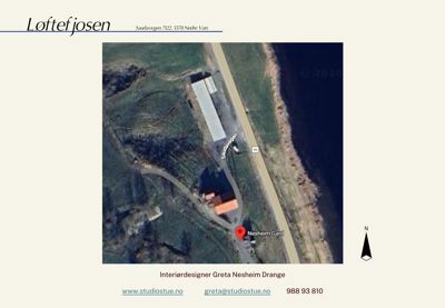 Satellittbilde (kart) som viser tomtens beliggenhet i forhold til veier og nabolag.