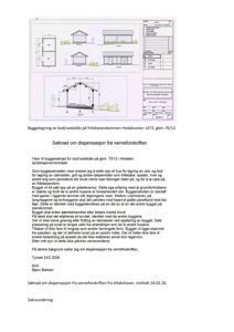 Byggetegning som viser fasadeoppsett (front, side, bak) og et snitt (A-A) av en planlagt bod/vedskåle.