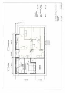 Etasjeplan som viser romfordeling, mål på rom og yttervegger for en bolig.