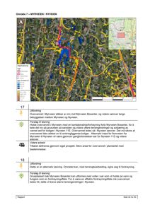 Et kart som viser et overvannssituasjon i området Myrveien/Nyveien med fargekoding for vannstand og tekst om utfordringer og løsninger.