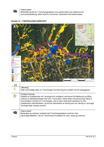 Et kart som viser et geografisk område (Tumyrhaugen Nord/Vest) med overlagte data om overvann og terrengforhold.