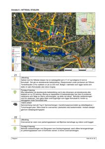Kart over et område (Område 9 – Nittedal stasjon) med overlag for bekkelukking og vannmengder, inkludert tekstbeskrivelse av utfordringer og forslag.