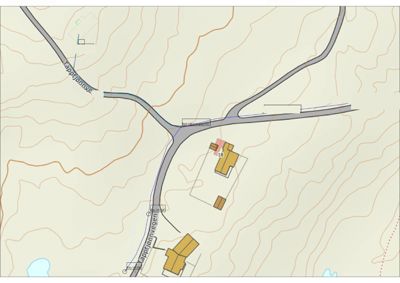 Situasjonsplan (VA-Situasjonsplan) som viser tomt, vegnett, eksisterende ledninger og bygninger.