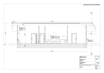 Snittegning (Snitt A) av en rekkebolig som viser romfordeling, høyder og konstruksjon.