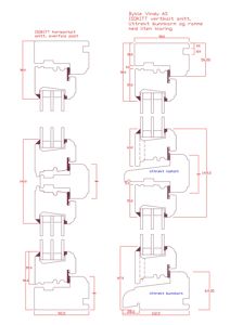 Tegninger som viser detaljerte snitt og dimensjoner for vindusrammer og uttrekk (f.eks. 'ISOKITT', 'Uttrekt bunnkarm').