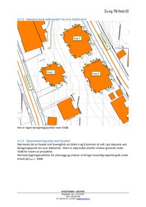 Situasjonsplan som viser plassering av bygninger (Bygg A, B, C) i forhold til bakkenivå (konturlinjer) og støynivåer langs veier.
