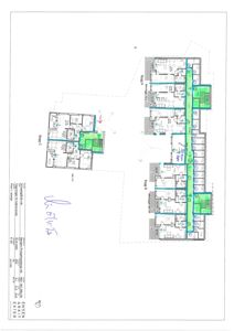 Plantegning som viser romfordeling og etasjeplan for tre ulike bygninger (Bygg A, B og C).