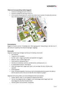 Situasjonsplan som viser plassering av flere bygg (A, B, C) på en tomt med angitte avstander og brannskjerming.