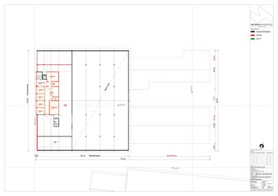 Etasjeplan med romfordeling, mål og eksisterende/nytt bygg