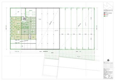 Etasjeplan som viser romfordeling, vegghøyder og eksisterende/nytt byggverk.