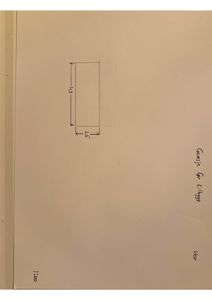 En håndtegnet teknisk detalj som viser dimensjoner (4,8 og 2,5) for et rektangulært objekt, sannsynligvis en del av en konstruksjon eller innredning.