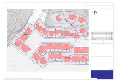 Situasjonsplan som viser tomtens beliggenhet i forhold til nabolag, topografi og eksisterende bygninger.