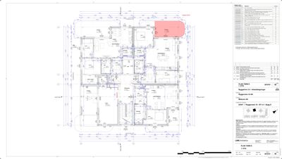 Etasjeplan (1. etg) som viser romfordeling, vegger og innredning for en bolig.