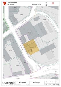 Situasjonsplan som viser tomtens plassering i forhold til nabolag, gater og andre eiendommer.