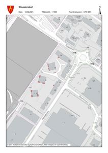 Situasjonskart som viser tomtens beliggenhet i forhold til nabolag, veier (Ryggeveien, Råviksgata, Rosenvinges vei) og andre bygninger.