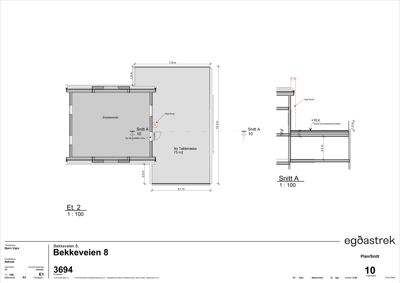 Etasjeplan for 2. etasje (Et. 2) med tilhørende snittegning (Snitt A).