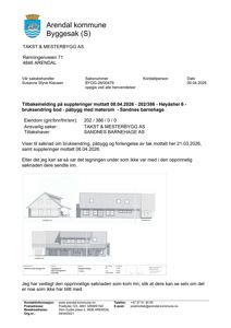 Tegning som viser fasadeopprikk (FRONT, SIDE, REAR) av et planlagt bygg.