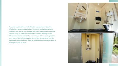 Fotografier av et toalettrom og en heis i en bygning.