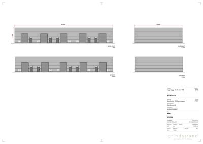 Fasadetegning som viser bygningens utseende fra fire sider (Nordvest, Nordøst, Sydøst og Sydvest) med høydemål.