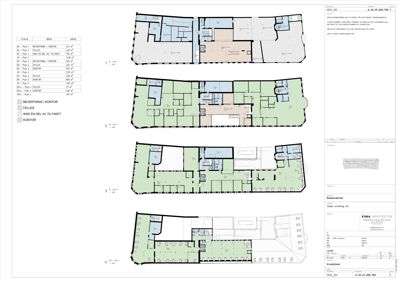 Etasjeplaner (Kroppsplaner) for et bygg, som viser romfordeling og areal for hver etasje.