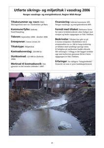 Fotografi av et bekksystem med sikringsarbeider, inkludert en terskel og steinmur.