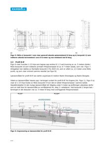 Tegning som viser et tverrsnitt (profil) gjennom et byggeområde, med angivelse av bergdybde, løseområder og grunnvannsnivå.