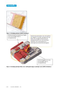 Fotografi av en bygning med overlagte tegninger og tekstbokser som forklarer planlagte tiltak.