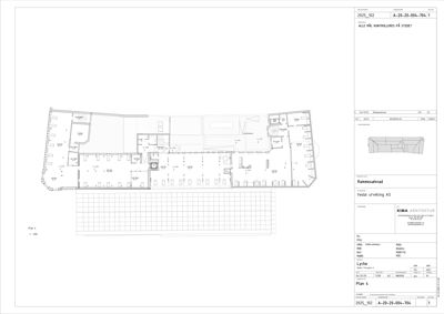 Etasjeplan (Plan 1) som viser romfordeling, vegg og dører for et bygg.