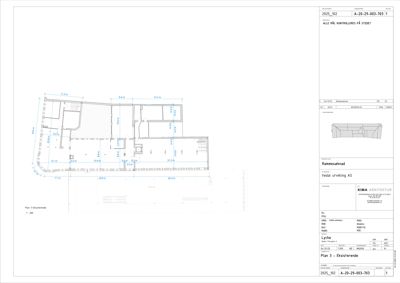 Etasjeplan (eksisterende) med romfordeling, dimensjoner og utstyr.
