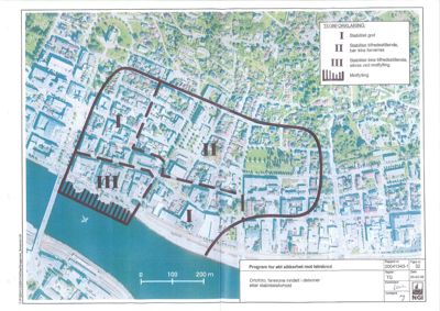 Kart over et område med overlagte fargekoder (I, II, III) som viser fareområder for leirskred, basert på ortofoto.