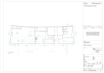 Etasjeplan (Plan 2) som viser romfordeling og dimensjoner for et eksisterende bygg.