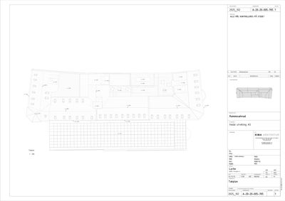 Dette er en takplan (etasjeplan) som viser romfordeling, vegger og dører for et bygg.