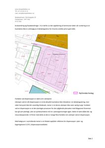 Situasjonsplan som viser et forslag til dispensasjon (RpOmråde) med fargemerkede soner og en grønn rektangel som markerer et område.
