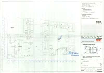 Etasjeplan for underetasjen av Magasinet (revitalisering 2006), som viser romfordeling, vegger og dimensjoner.