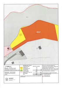 Situasjonsplan (GÅRDSKART) som viser eiendomsgranser, arealdata og markslag for eiendommen 49/18/0.