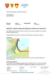 Kart eller illustrasjon som viser et område med topografi, vann (Storvika) og en markert trase (blå linje) for en traktorvei.