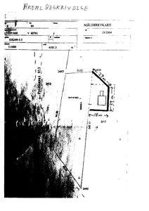 Målebrevkart som viser eiendomsgrenser, areal og bygningsplassering.