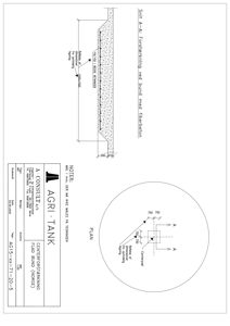 Snittegning (Snitt A-A) og plan for forankring av en tank med fiberbeton.