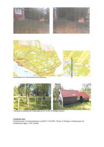 Bildet viser en oversiktskart med eiendommens plassering, samt arkivbilder av eksisterende fritidsbolig og tekst om gjeldende plan.